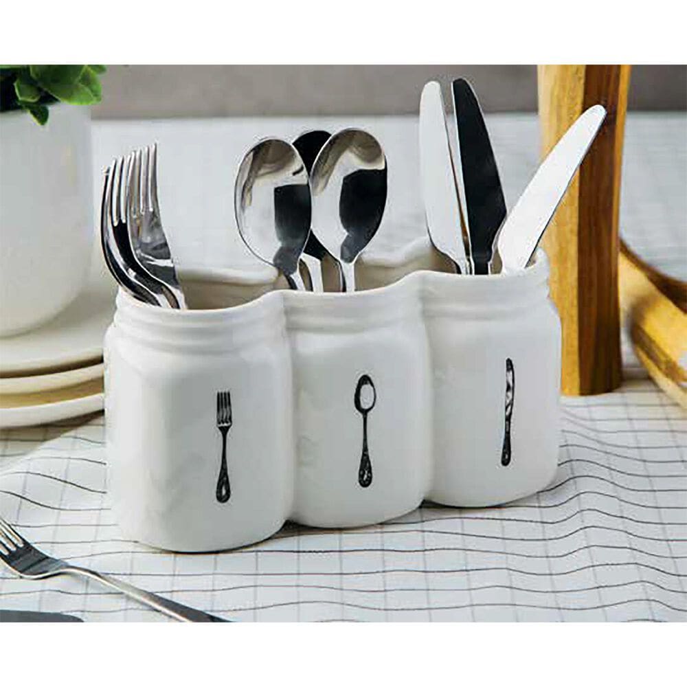 Home Essentials & Beyond 3-Section Mason Jar Utensil Caddy, , large