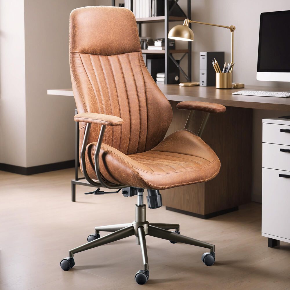 HOMLUX High Back Ergonomic Office Chair with Suede Leather in Brown, , large