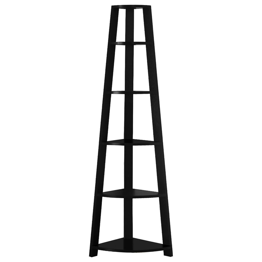 Monarch Specialties 5-Shelf Corner Bookcase in Black, , large
