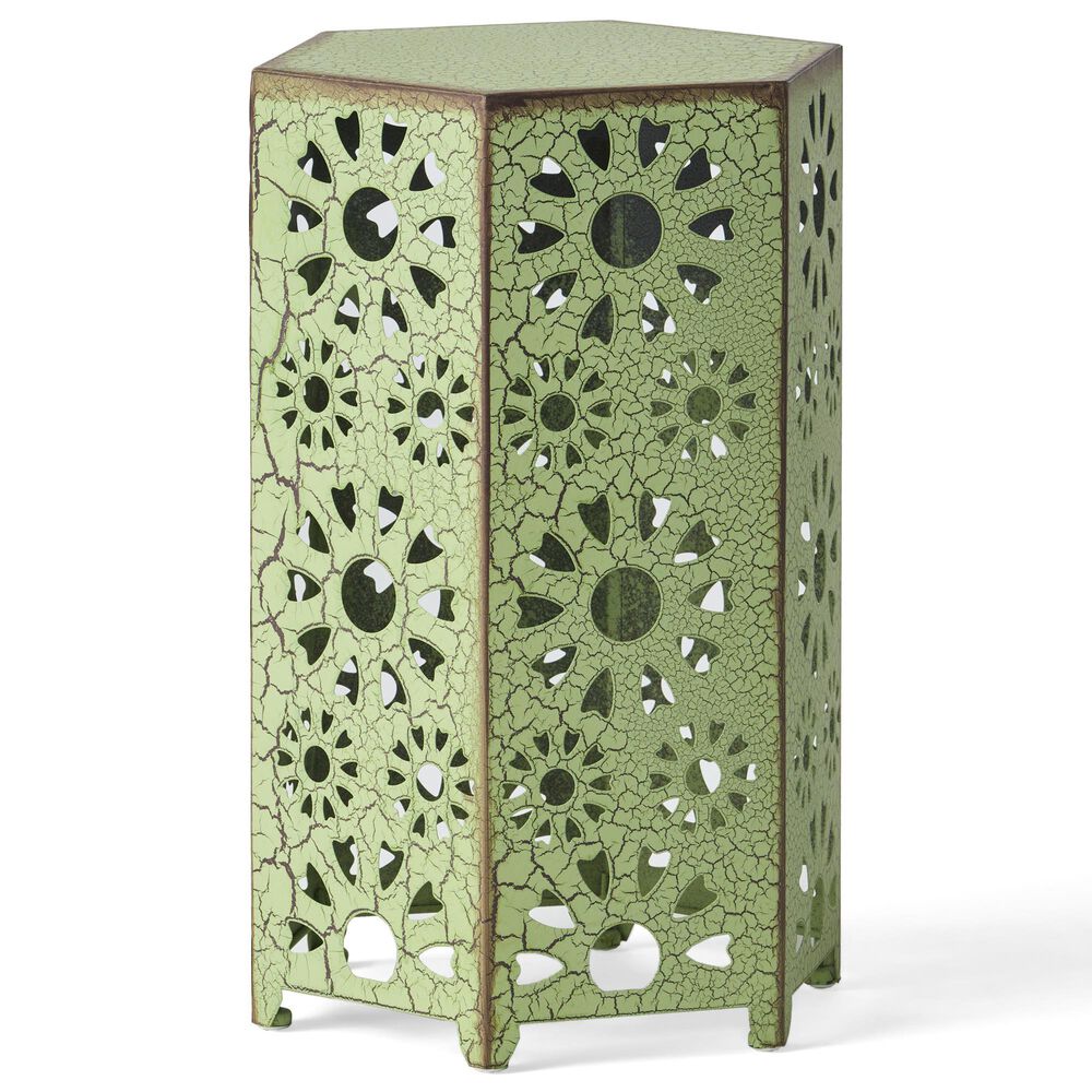 Hearth and Haven Galore 14" Outdoor Hexagon Metal Side Table with Sunburst Cut Out Design in Green, , large