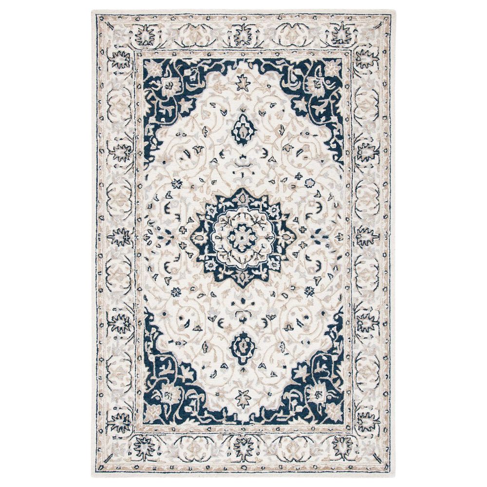 Safavieh Micro-Loop Oriental 5" x 8" Ivory and Navy Area Rug, , large