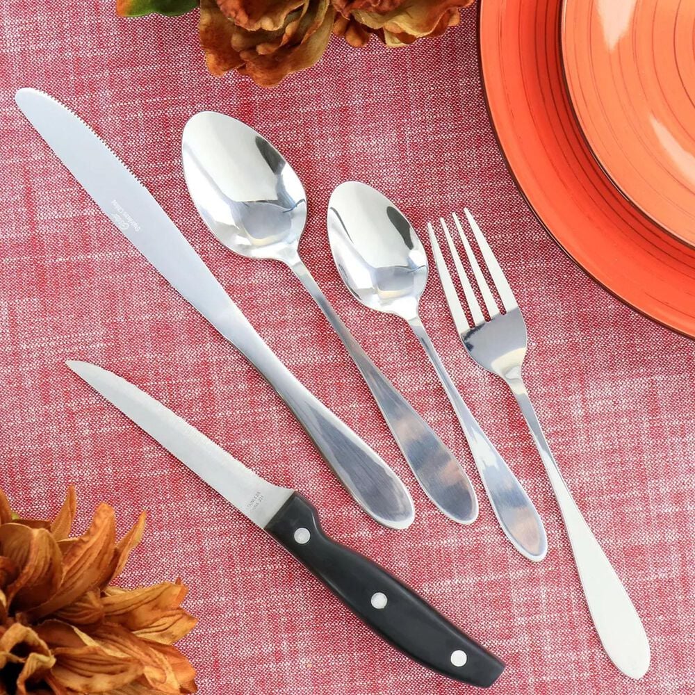 Oster Silvermist 20 Piece Flatware Set with Steak Knives in Stainless Steel, , large