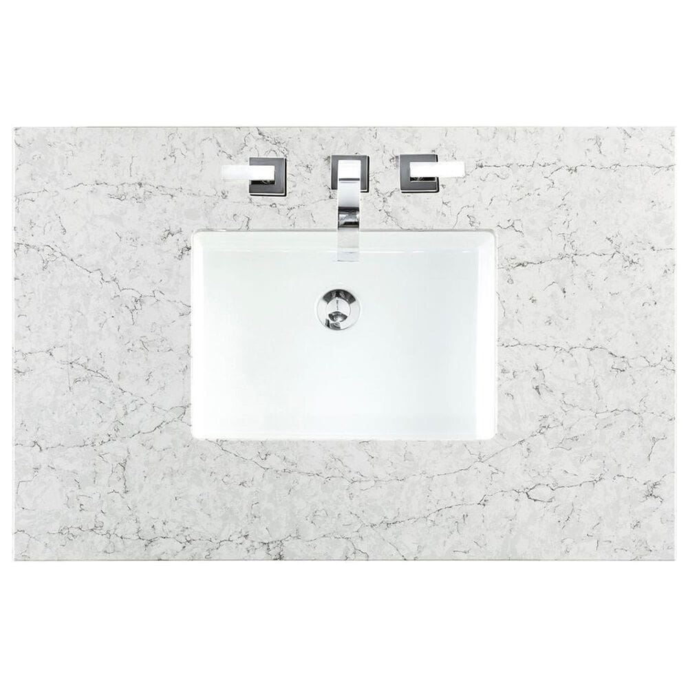 James Martin Vanities Breckenridge 36&quot; Single Bathroom Vanity in Smokey Celadon with 3 cm Eternal Jasmine Pearl Quartz Top and Rectangular Sink, , large
