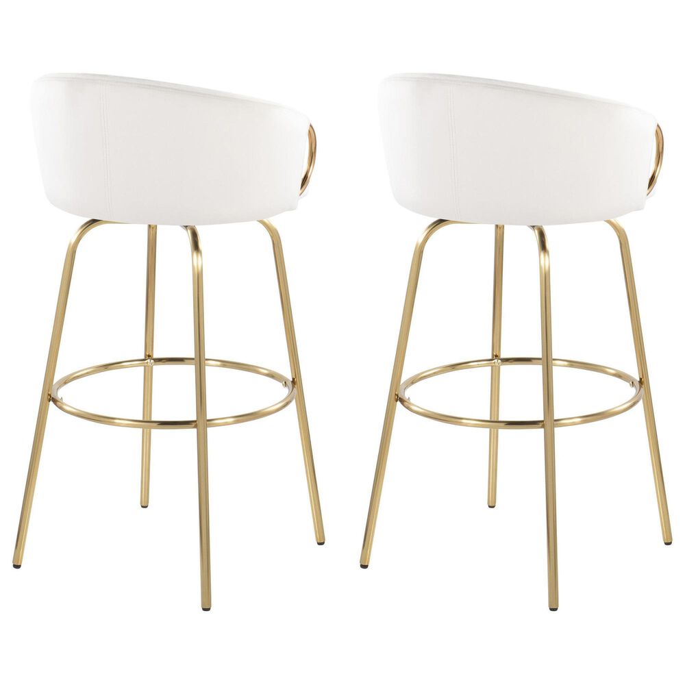 LumiSource Claire Swivel Barstool with Cream Velvet Upholstery in Gold (Set of 2), , large