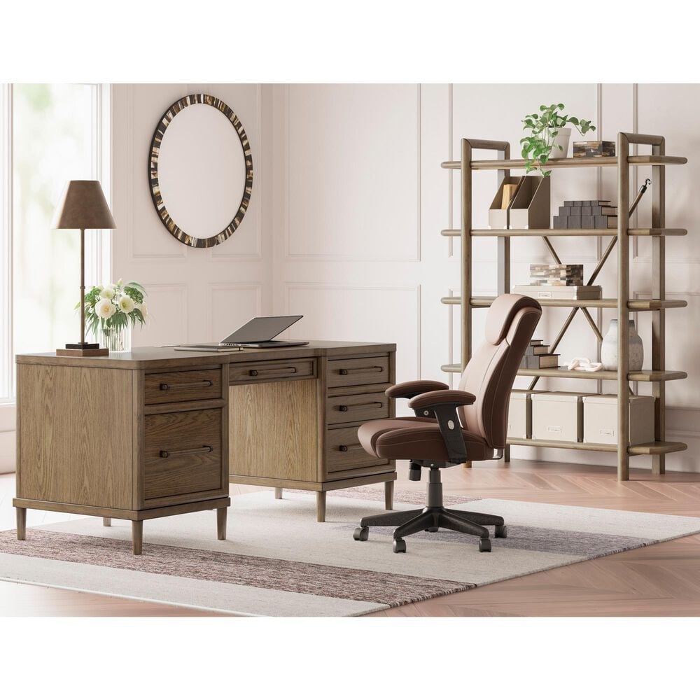 Ashley Roanhowe 2-Piece Desk and Bookcase Set in Brown Oak, , large