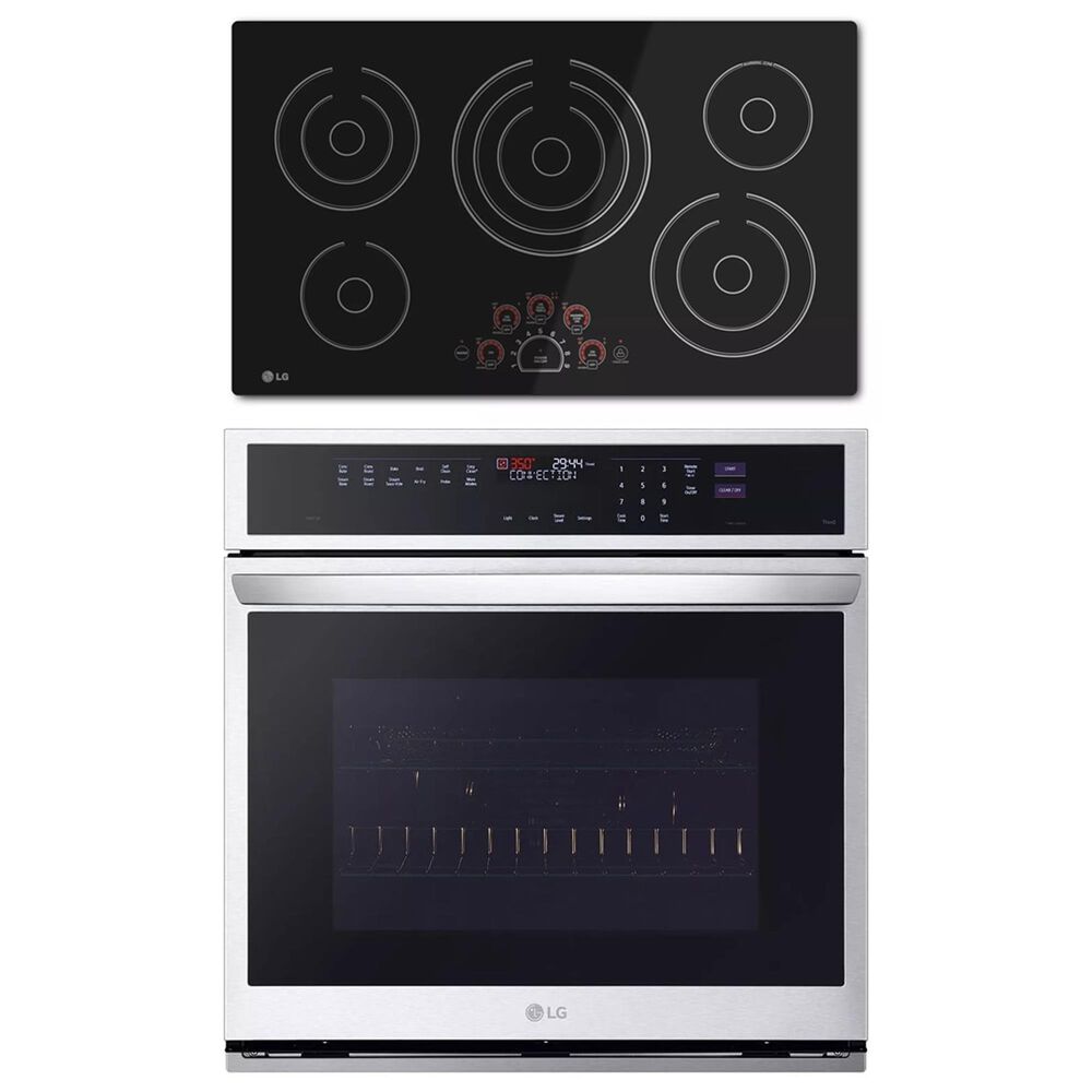 LG 2-Piece Kitchen Package with 4.7 Cu. Ft. Wall Oven and 36" Electric Cooktop in Print Proof Stainless Steel and Black, , large