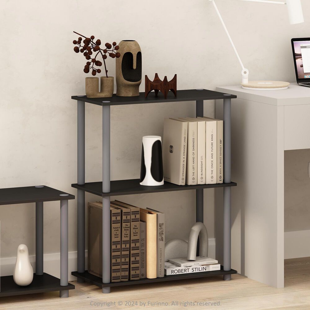 HOMLUX 3-Tier Compact Open Storage Bookshelf in Black and Grey, , large