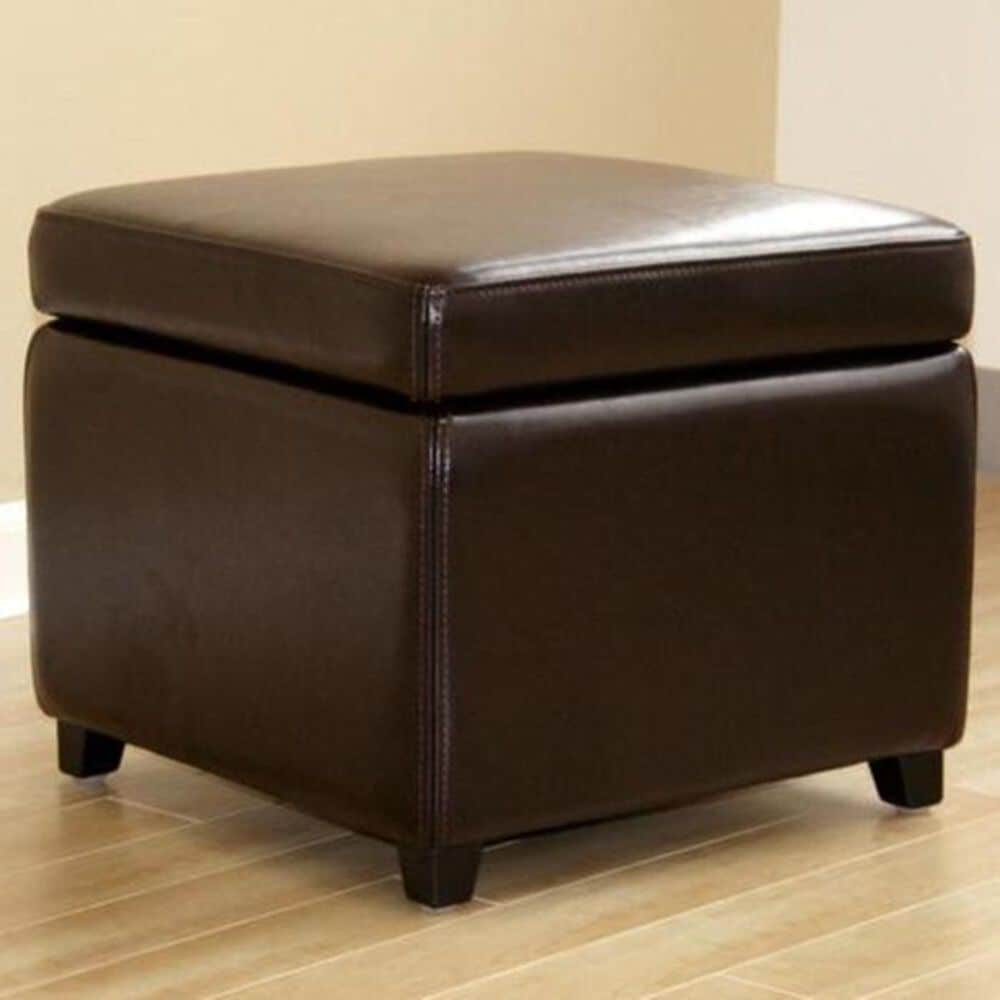 Baxton Studio Full Leather Small Storage Cube Ottoman in Dark Brown