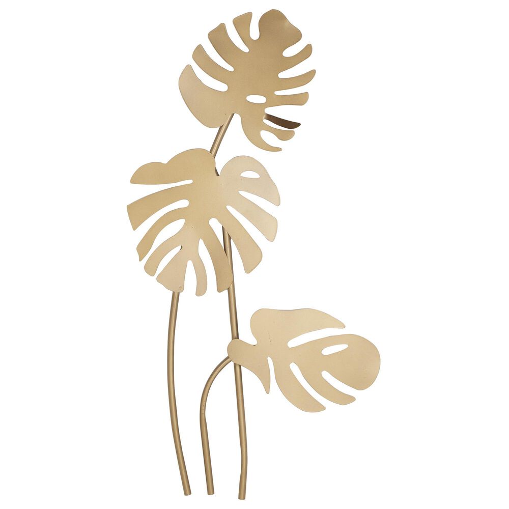 Maple and Jade 21" x 42" Large Metal Palm Leaf Wall Decor in Gold, , large