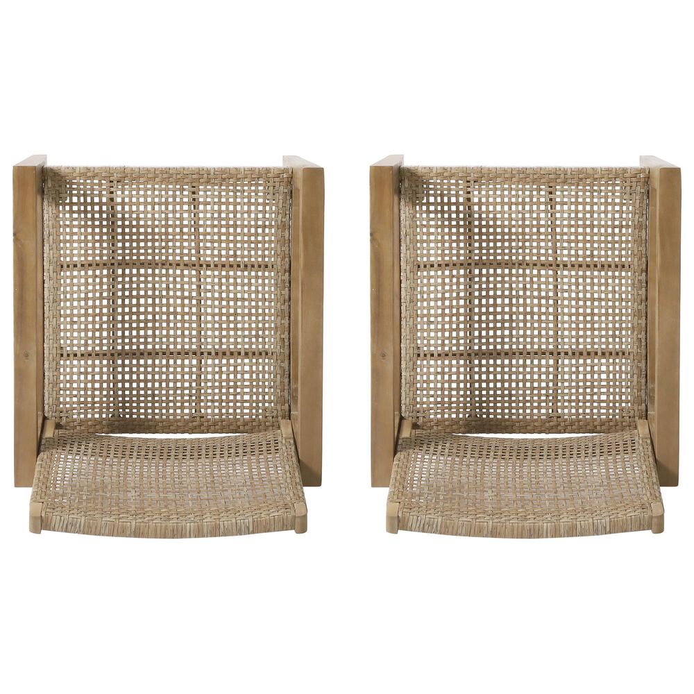Hearth and Haven Outdoor Wood and Flat Wicker Club Chair in Light Brown (Set of 2), , large