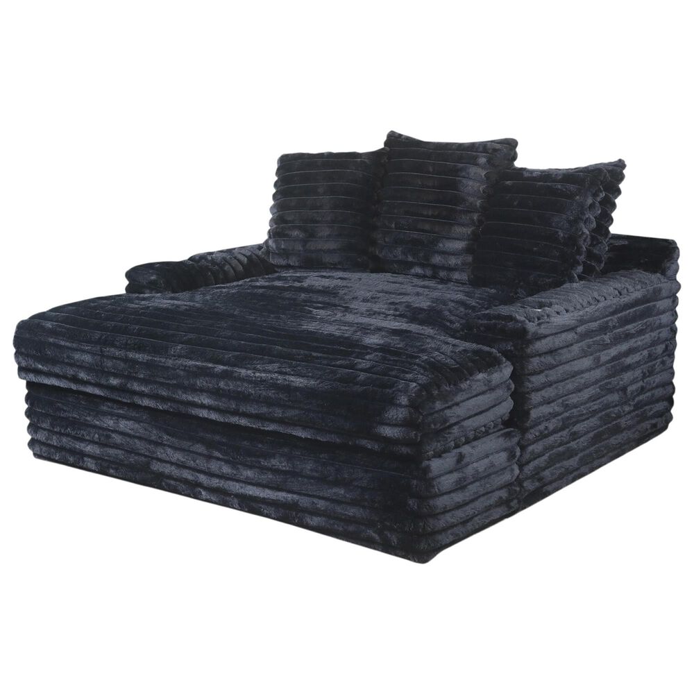 Maple + Main Oversized Chaise Lounge with USB Charging Ports and 2-Cupholder in Onyx Black, , large