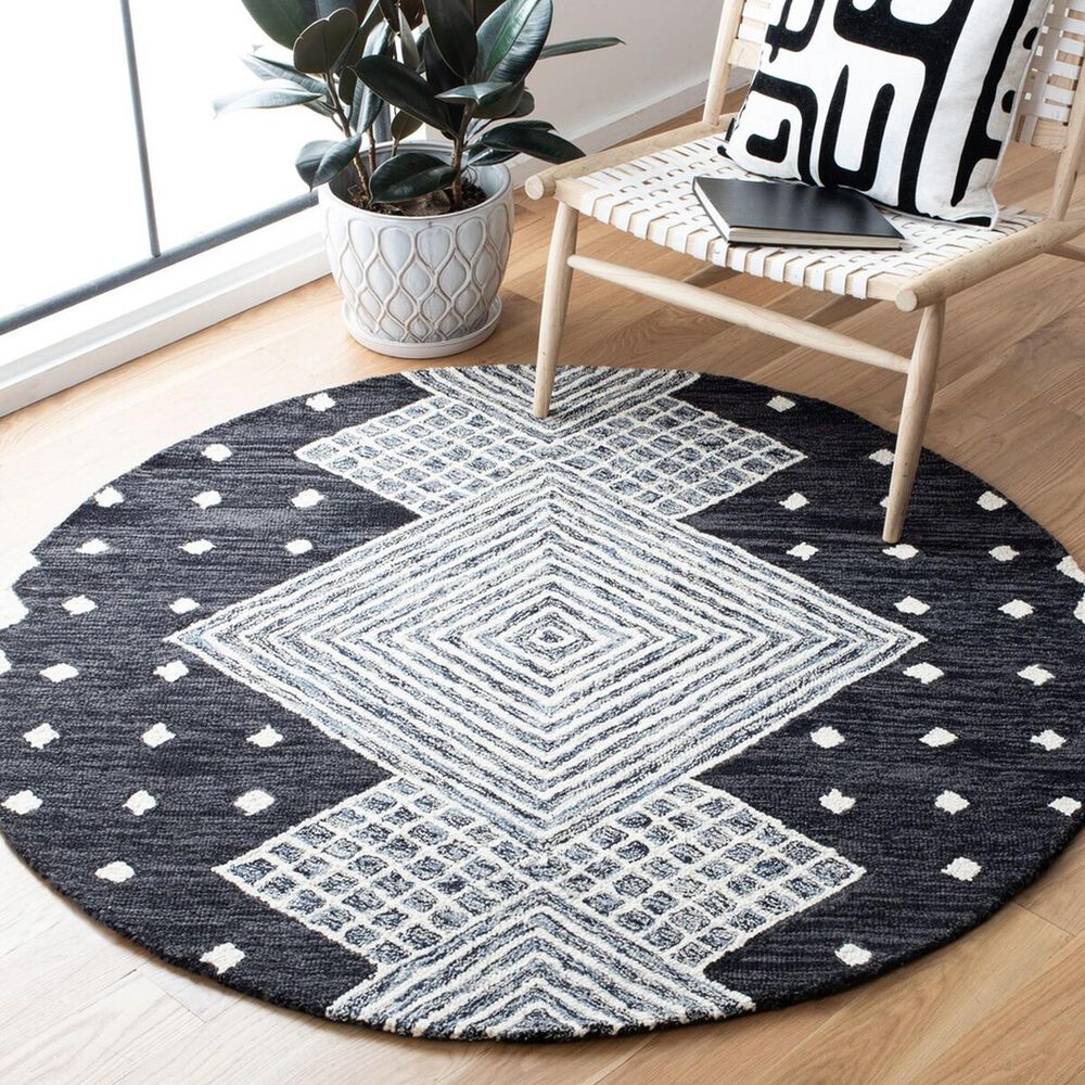 Safavieh Micro-Loop MLP171H 5&#39; Round Charcoal and Ivory Area Rug, , large