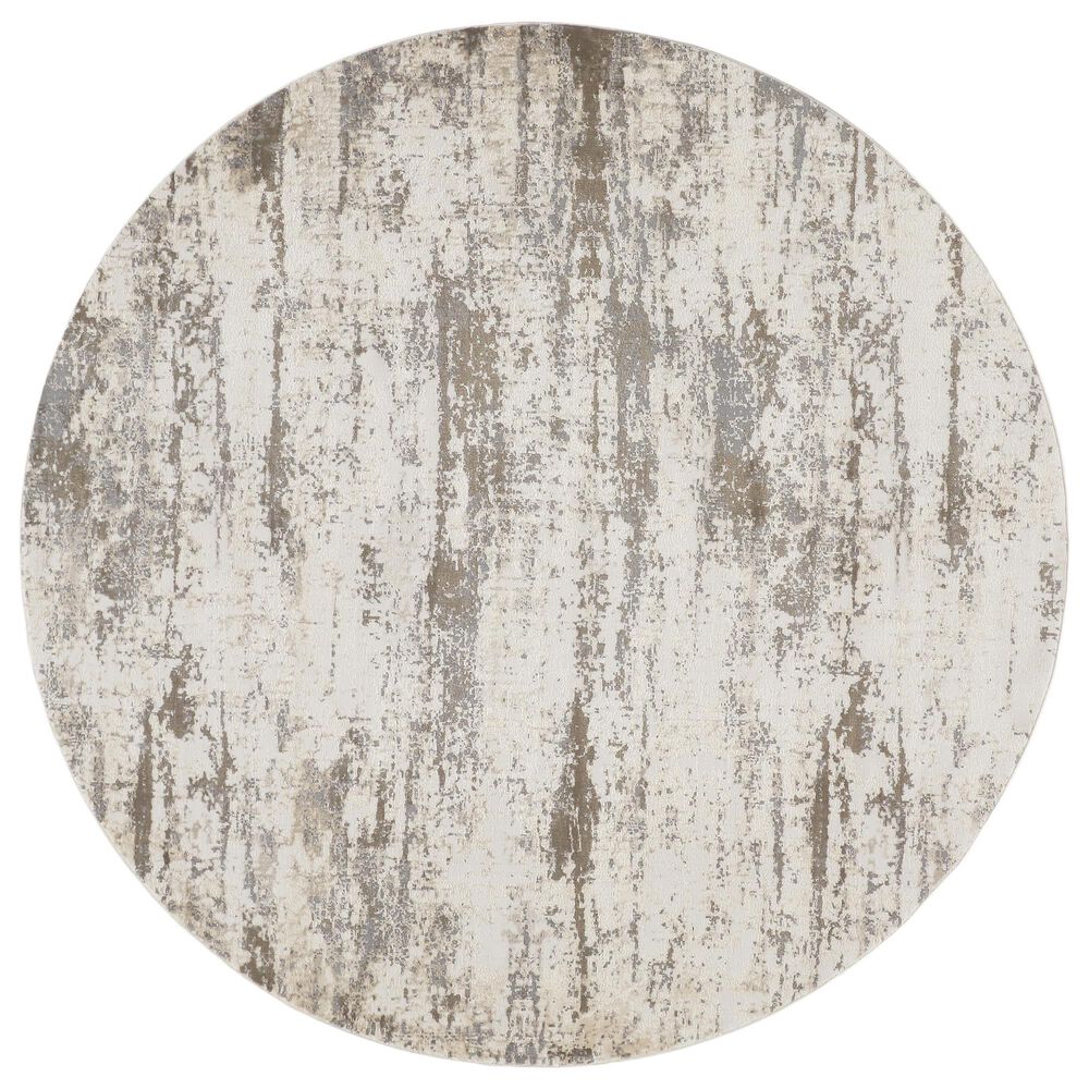 Feizy Parker 7"9" Round Silver and Beige Area Rug, , large