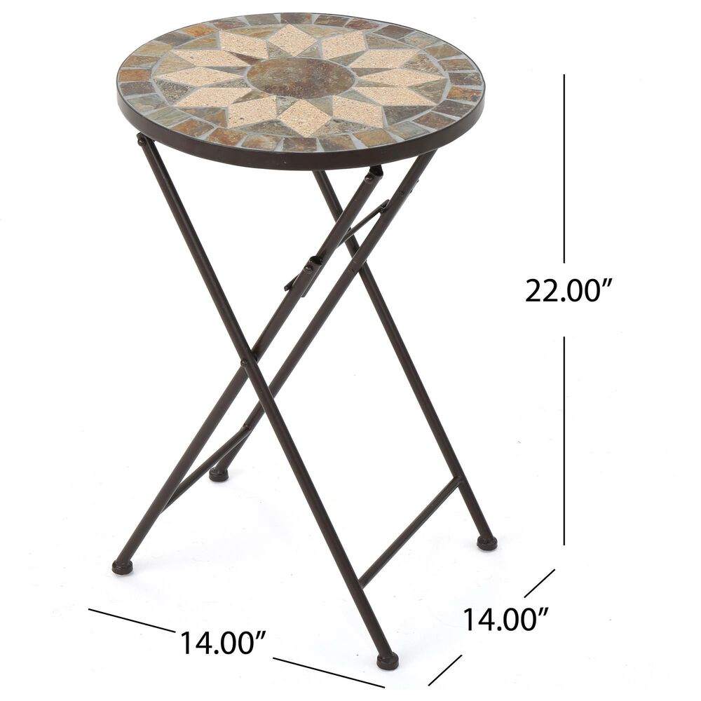 Hearth and Haven Silvester Outdoor Round Folding End Table in Beige and Black, , large