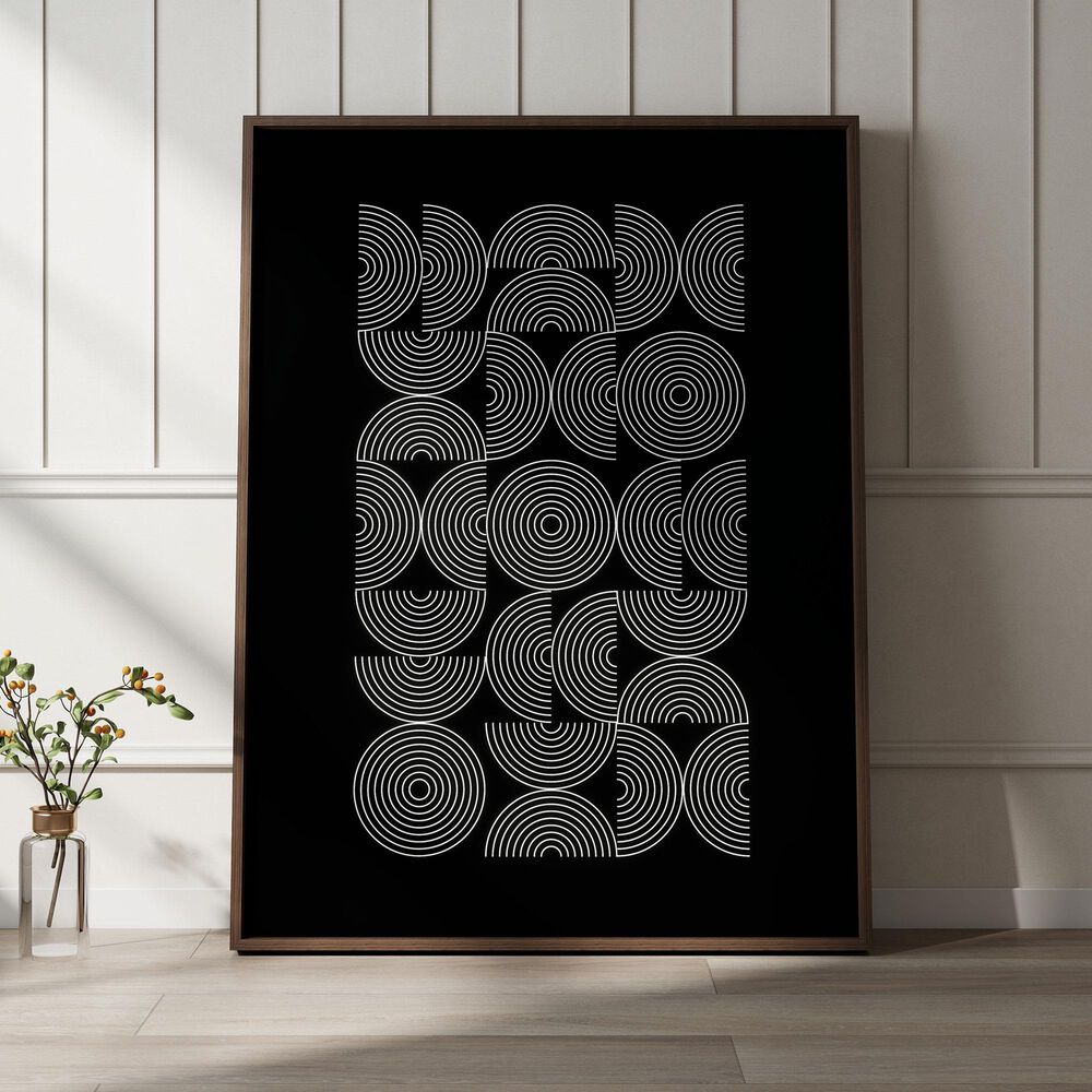 HOMLUX 24" x 18" Circles Canvas Art in Black and White, , large
