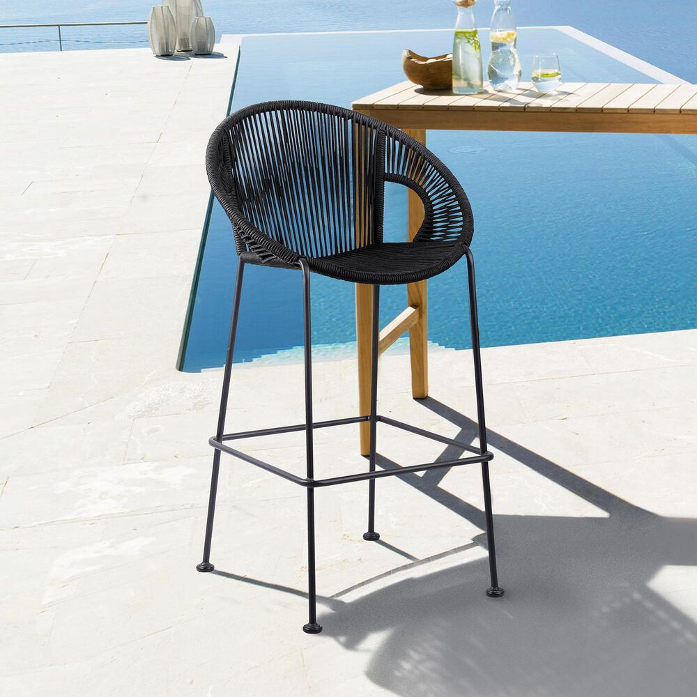 Armen Living Acapulco Patio Counter Height Bar Stool in Black, , large