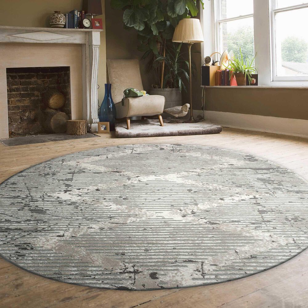 Radici USA Davide Geometric 5&#39;3&quot; Round Grey Area Rug, , large