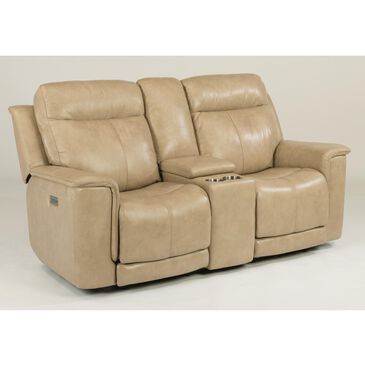 Flexsteel Miller Leather Power Reclining Loveseat with Console in Tan, , large