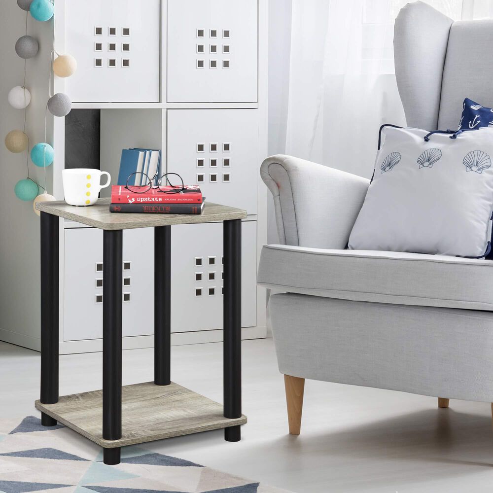 HOMLUX 2-Tier Turn-N-Tube End Table in French Oak Grey and Black, , large
