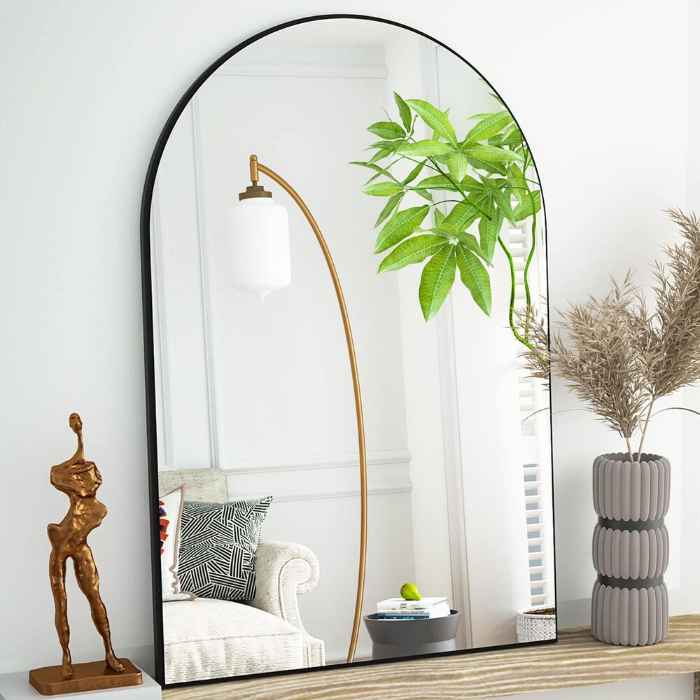 HOMLUX 20" x 30" Arched Mantle Mirror in Black, , large