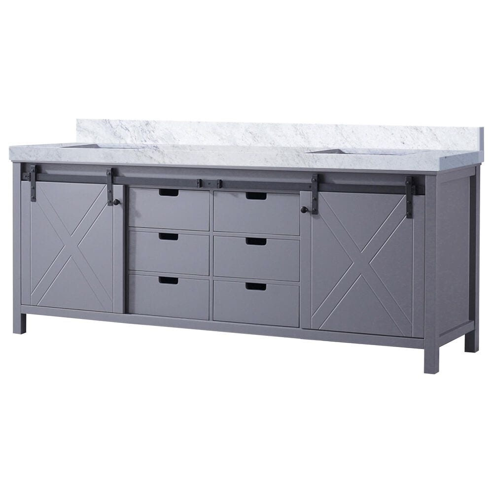 Lexora Home Marsyas 84&quot; Double Bathroom Vanity in Dark Grey with White Carrara Marble Top and Rectangular Sinks, , large