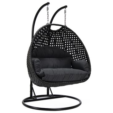 Leisuremod Mendoza Patio 2-Seat Hanging Egg Swing Chair with Dark Grey Cushion in Charcoal, , large