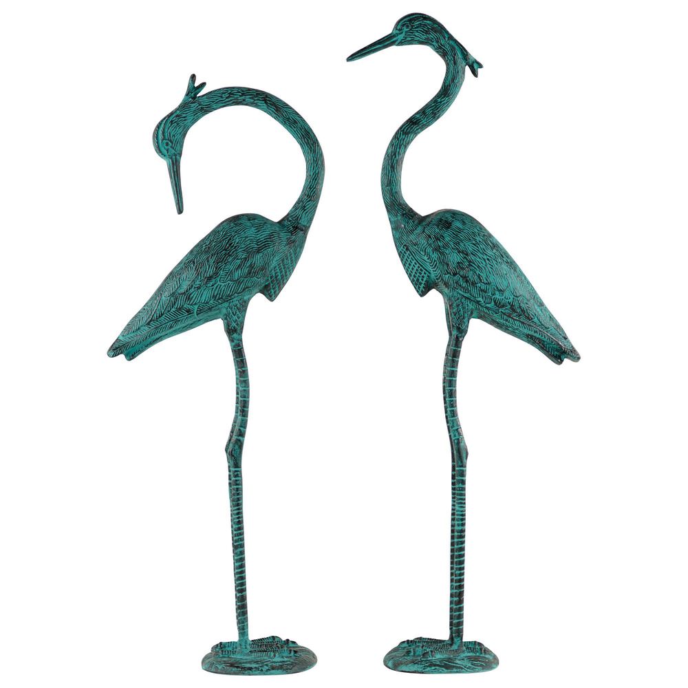 Maple and Jade Coastal Crane Garden Sculpture in Green &#40;Set of 2&#41;, , large