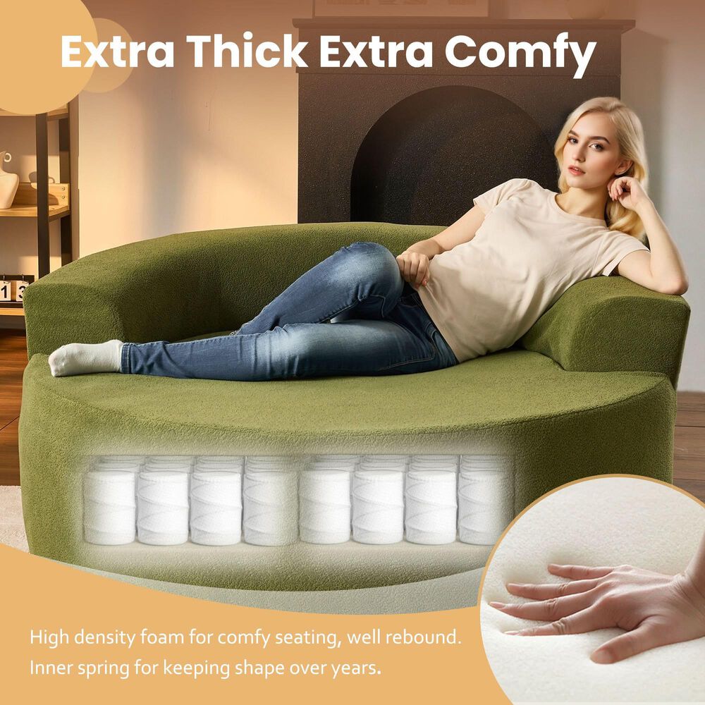 HOMLUX 59" Plush Corduroy Round Chair in Green, , large