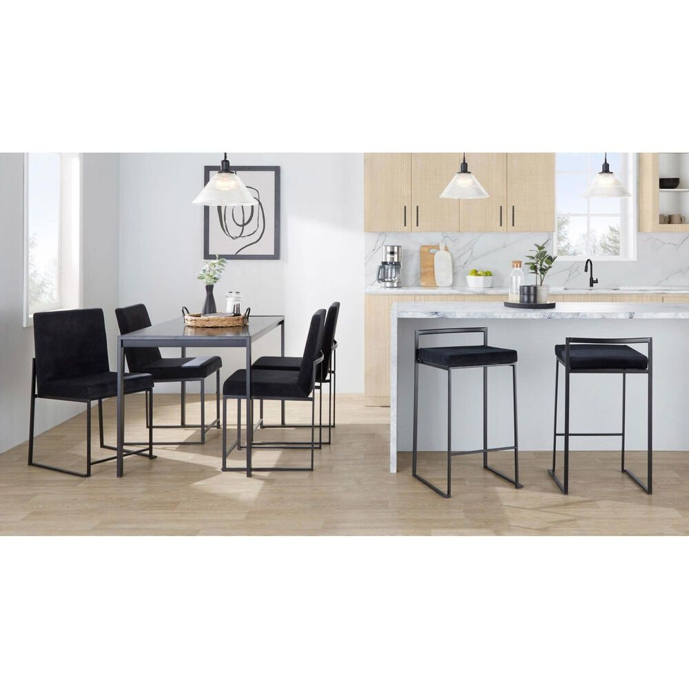 Lumisource Fuji Stackable Counter Stool with Black Velvet Cushion in Black &#40;Set of 2&#41;, , large