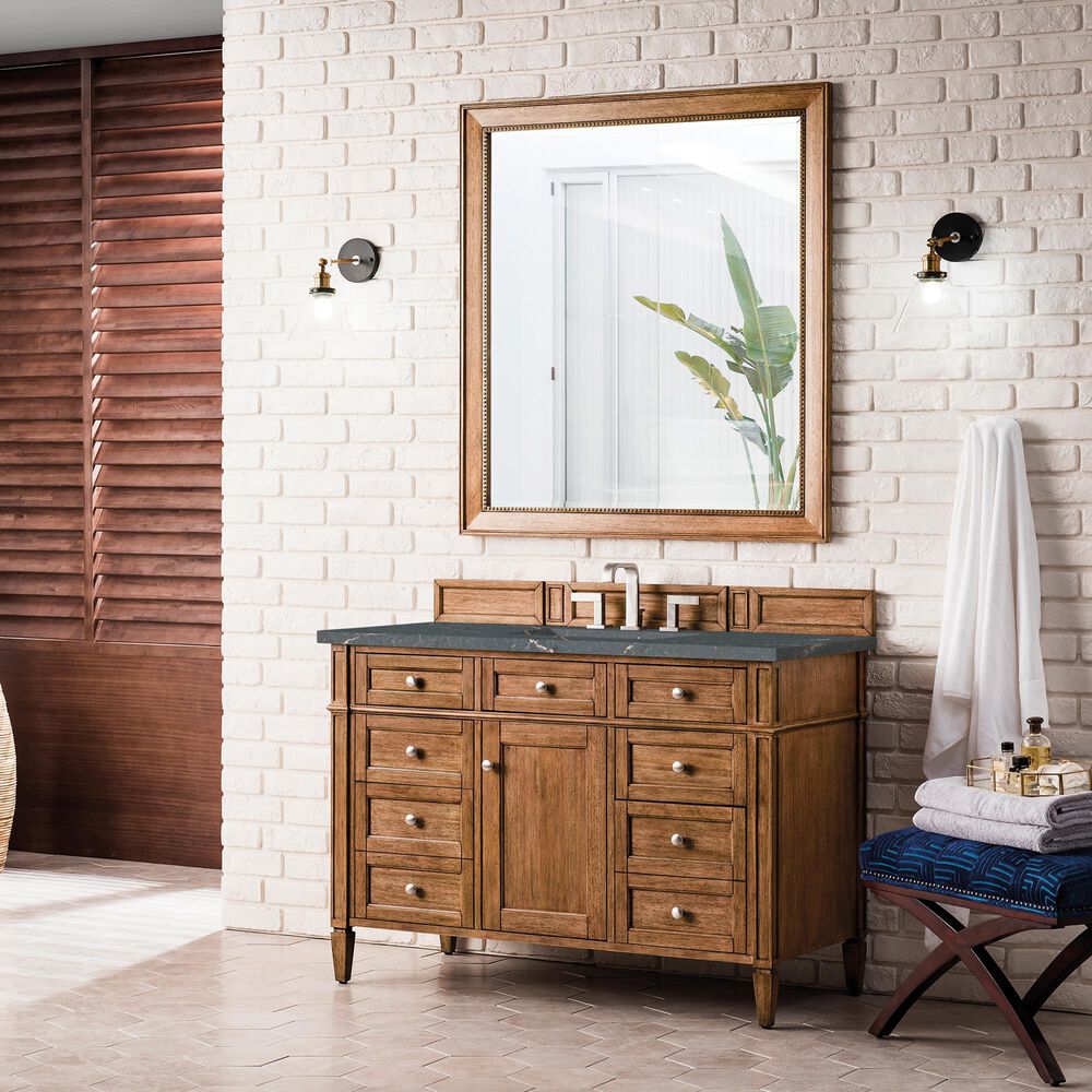 James Martin Vanities Brittany 48&quot; Single Bathroom Vanity in Saddle Brown with 3 cm Parisien Bleu Quartz Top and Rectangular Sink, , large