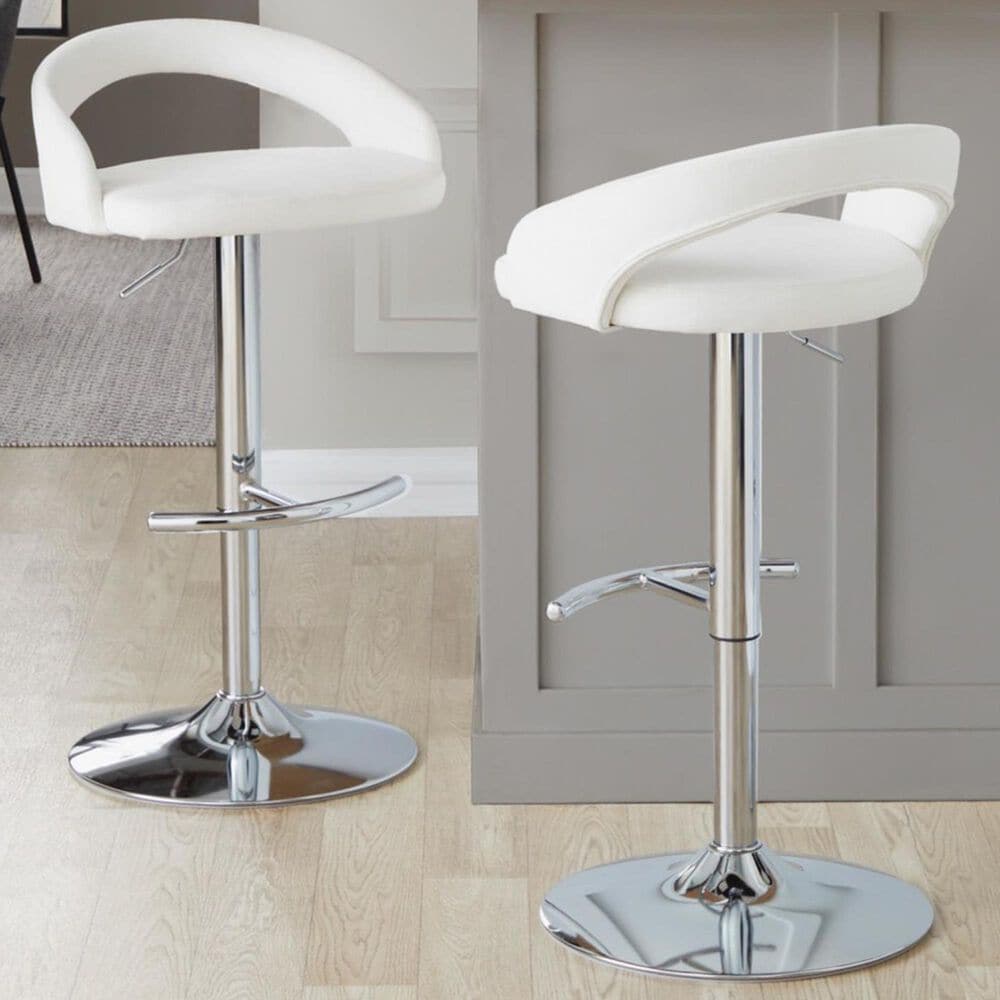 LumiSource Grotto Swivel Adjustable Bar Stool with White Velvet Upholstery in Chrome (Set of 2), , large