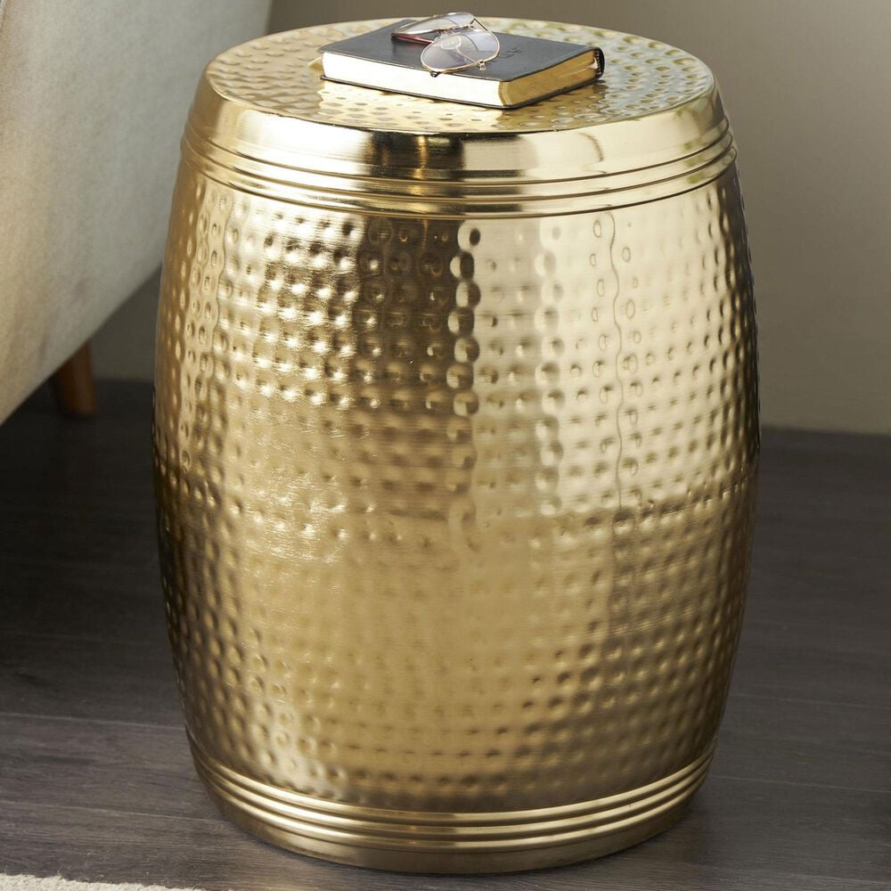 Maple and Jade Handmade Drum Accent End Table in Gold, , large