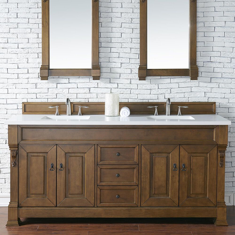 James Martin Vanities Brookfield 72" Double Bathroom Vanity in Country Oak with 3 cm White Zeus Quartz Top and Rectangular Sinks, , large