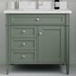 James Martin Vanities Brittany 36" Single Bathroom Vanity in Smokey Celadon with Single Hole 3 cm White Zeus Quartz Top and Rectangular Sink, , large