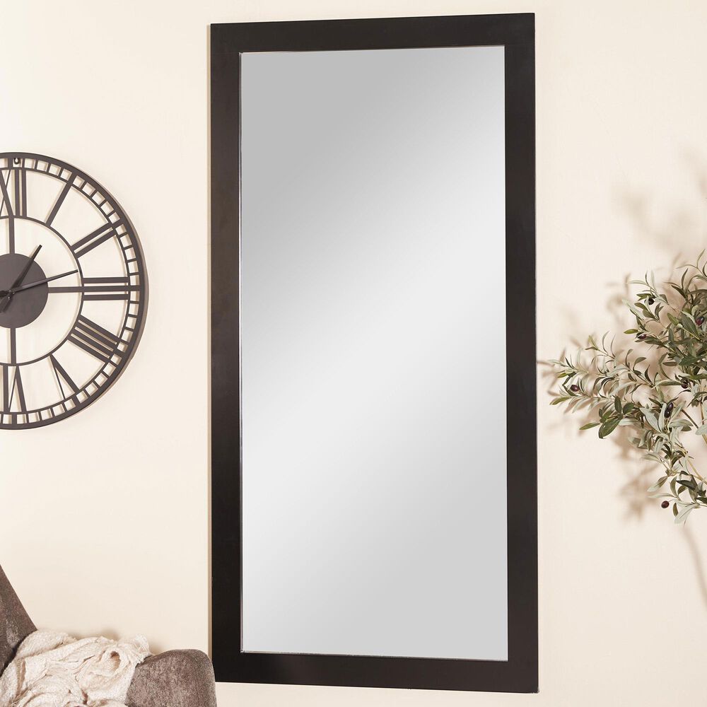 Maple and Jade 65" Wood Rectangular Minimalistic Wall Mirror in Matte Black, , large