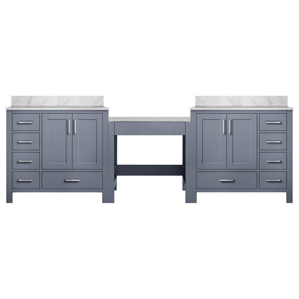Lexora Home Coraline 102&quot; Double Bathroom Vanity in Dark Grey with White Carrara Marble Top and Rectangular Sinks, , large