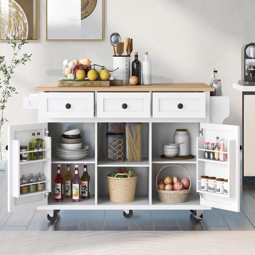 HOMLUX 53" Kitchen Island with Drop-Leaf in White, , large