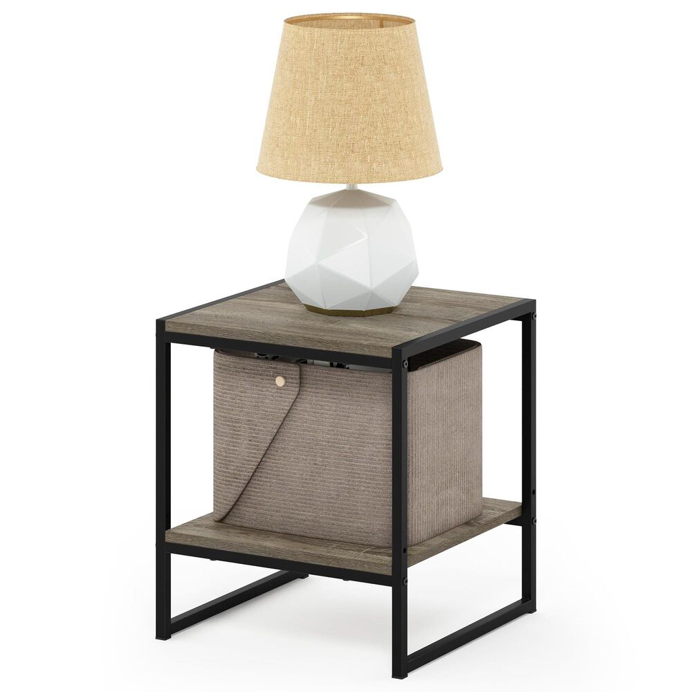 HOMLUX 2-Tier End Table in French Oak Grey and Black, , large