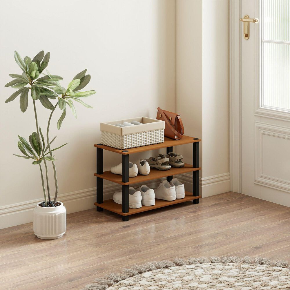 Noviland 3-Tier Shoe Rack in Light Cherry and Black, , large