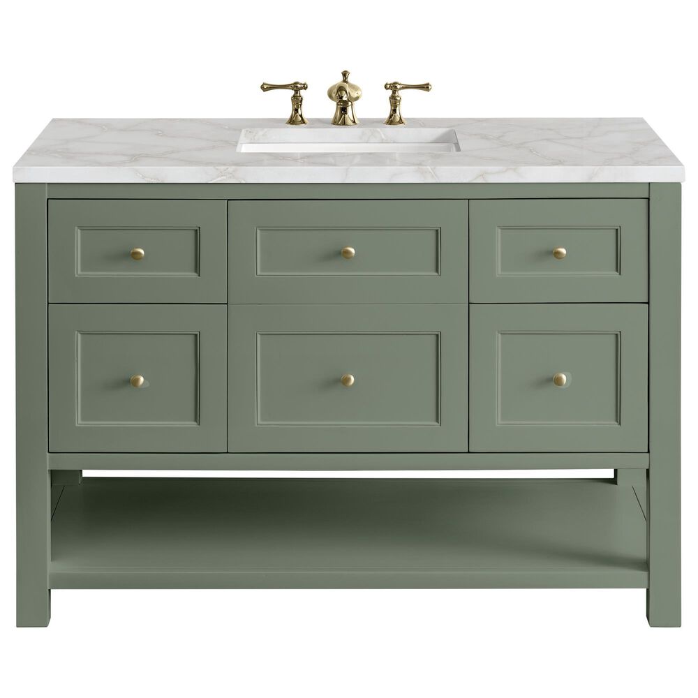 James Martin Vanities Breckenridge 48" Single Bathroom Vanity in Smokey Celadon with 3 cm Eternal Jasmine Pearl Silestone Top, Rectangular Sink and FreePower Wireless Charger, , large