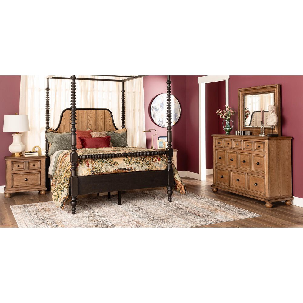 Legacy Classic Vintage Market Queen Canopy Bed in Barnwood Oak and Kettle Black, , large
