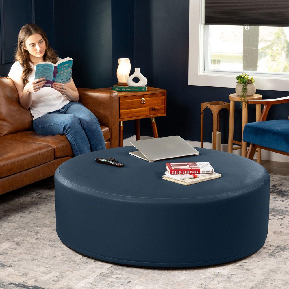 Jaxx Candler Round Ottoman in Oxford Blue, , large