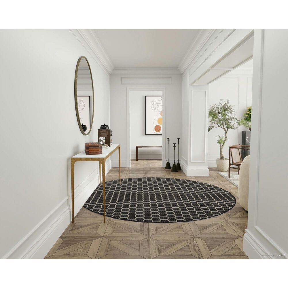 Nourison Twist Reversible 8&#39; Round Black Indoor/Outdoor Area Rug, , large