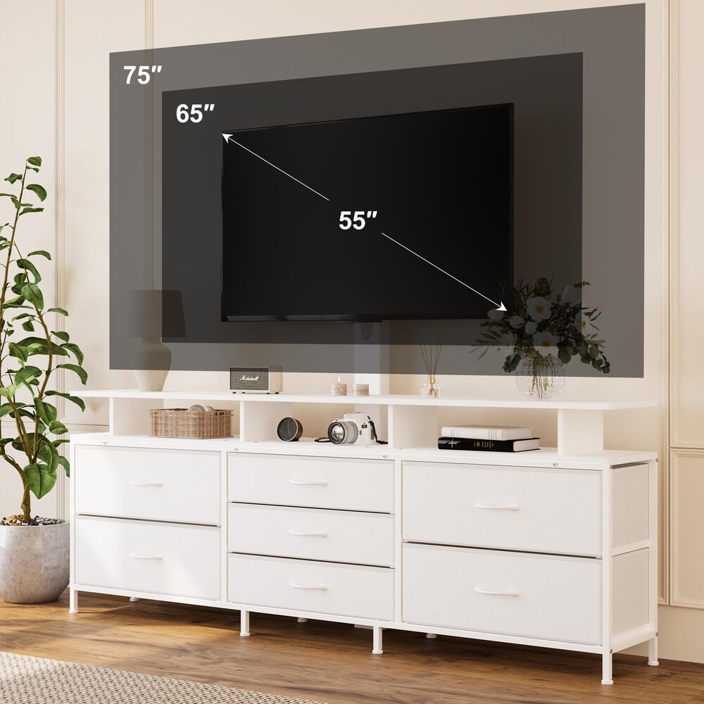 HOMLUX 63" 7-Drawer TV Stand with Adjustable TV Mount in Leather White, , large