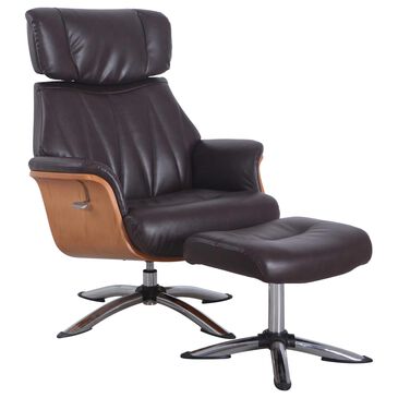Tiddal Home Caitlin Swivel Recliner and Ottoman with Espresso Cushion in Natural and Chrome, , large