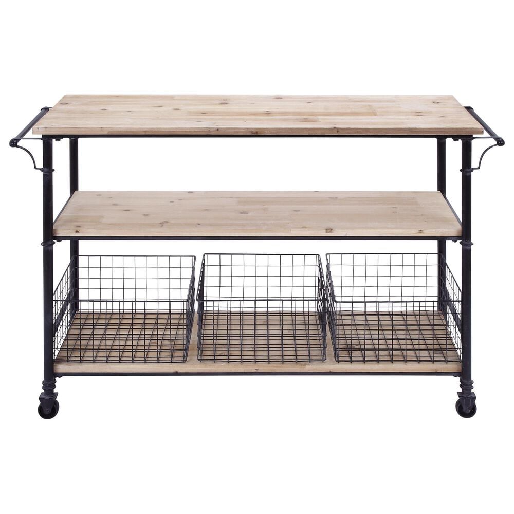 Maple and Jade 3-Drawer Storage Unit with Wire Baskets in Washed Brown and Black, , large
