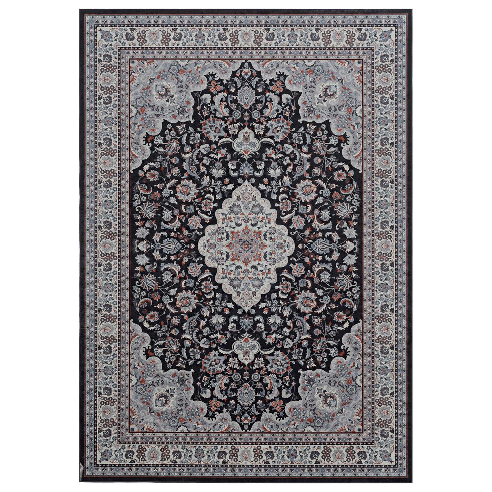 Linon Rugs Emerald EM05 5" x 7" Black and Cream Area Rug, , large
