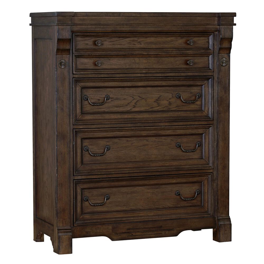 Sasha Lee Grand Teton 5 Piece Queen Bedroom Set in Warm Brown Oak, , large