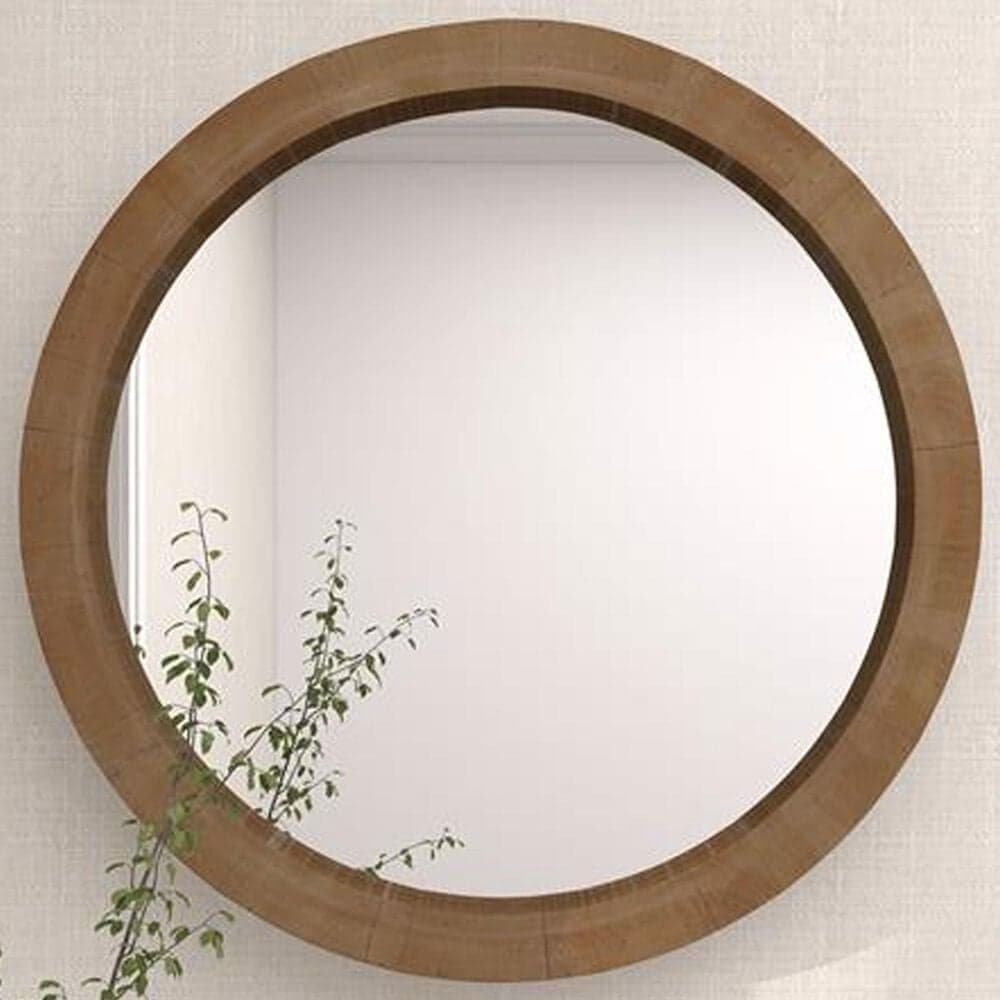 Maple and Jade 24&quot; Round Wood Wall Mirror in Natural Brown, , large