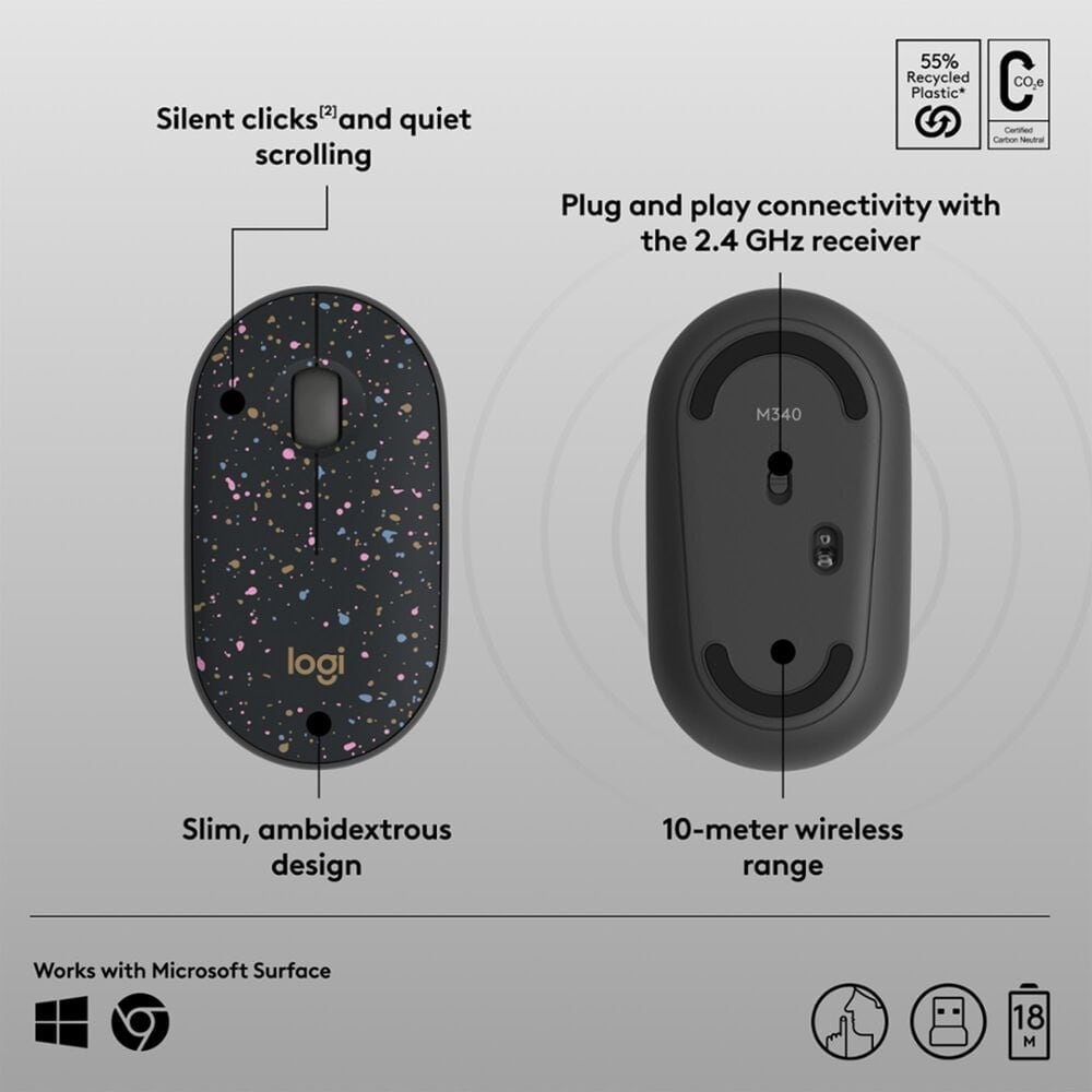 Logitech M340 Wireless Mouse in Speckles, , large